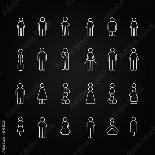 people line icon, persons outline and solid vector illustration, group linear pictogram isolated on black