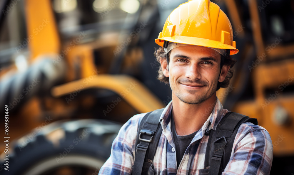Young Construction Worker Wearing Hard Hat and Safety Gear Young Construction Worker Wearing Hard Hat and Safety Gear