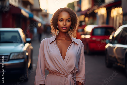 Stunning Black Woman Posing in the Middle of the Street © burak