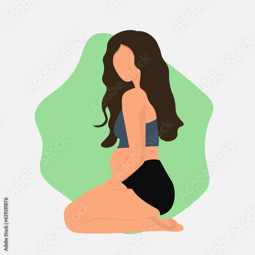 pregnant girl doing yoga in flat style