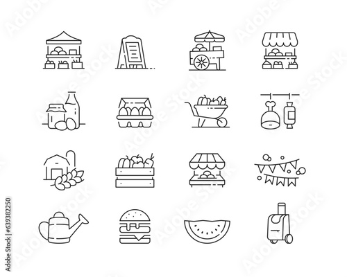 Farmer’s Market Icon collection containing 16 editable stroke icons. Perfect for logos, stats and infographics. Edit the thickness of the line in any vector capable app.