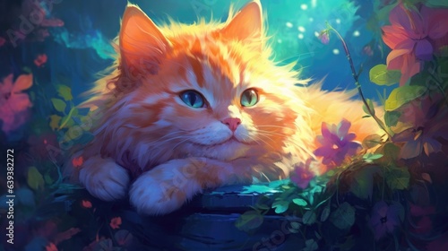 Serene and captivating depiction of a cute cat in nature's wildlife