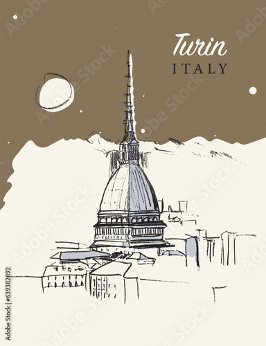 Drawing sketch illustration of Turin, ıtaly