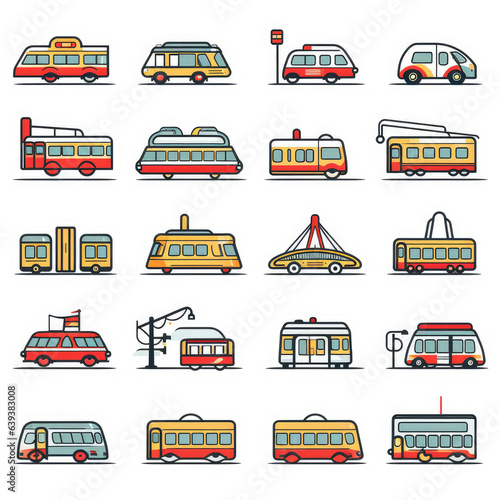 Set of Public Transportation Thin Line Icons
