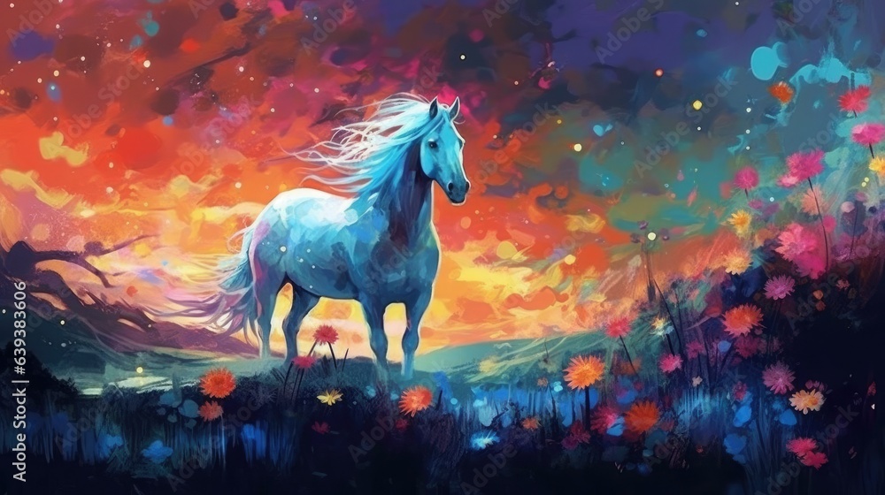 Beautifully rendered image of a horse amidst nature's wildlife Beautifully rendered image of a horse amidst nature's wildlife
