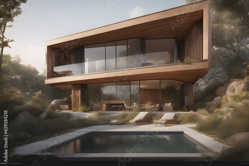 Modern dwelling or residential development incorporating organic forms and natural materials