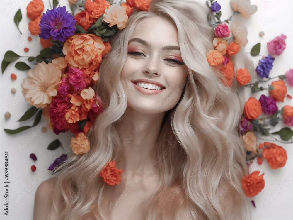 Beautiful girl, flowers in her hair