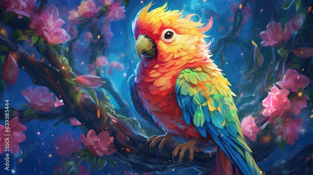 Fototapeta premium Painting cute parrot in nature's wildlife