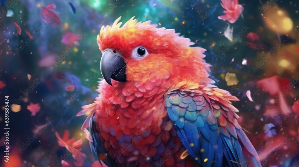 Artful and imaginative portrayal of a cute parrot in its natural environment Artful and imaginative portrayal of a cute parrot in its natural environment