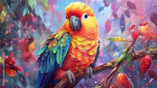 Obraz Whimsical and creative painting of a cute parrot in the wilderness