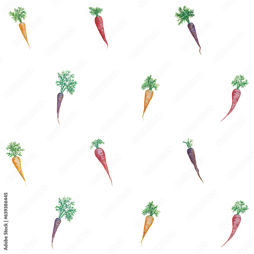 Fototapeta premium colorful carrots Seamless Pattern gemüse, Stoffdesign, wiederholen Fliese, Surface Muster, Karotte watercolor 