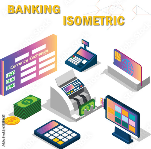  Banking isometric set.