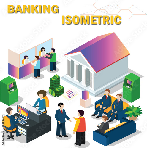  Banking isometric set.
