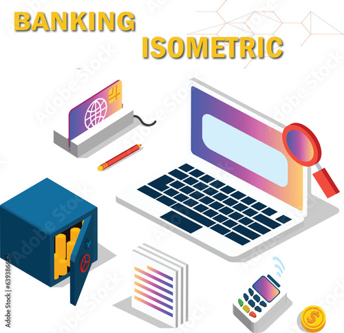  Banking isometric set.