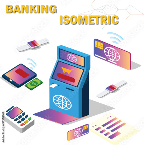  Banking isometric set.