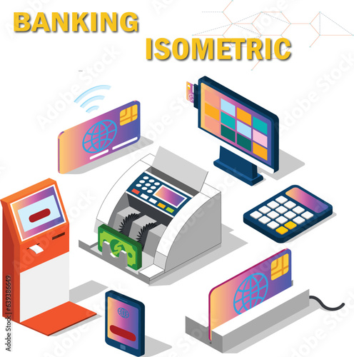  Banking isometric set.