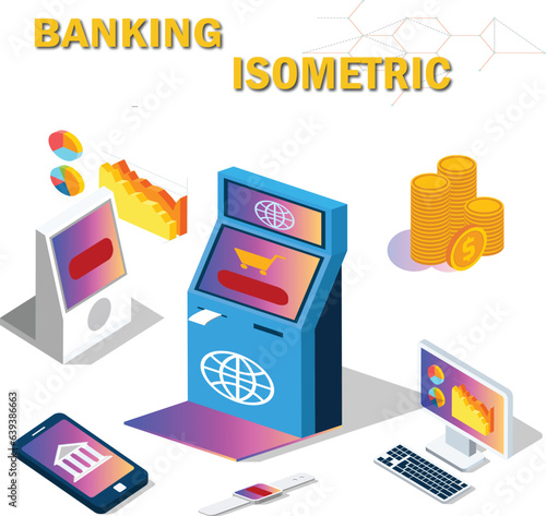  Banking isometric set.