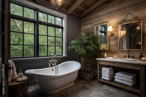 Interior design of Bathroom in Farmhouse style with window