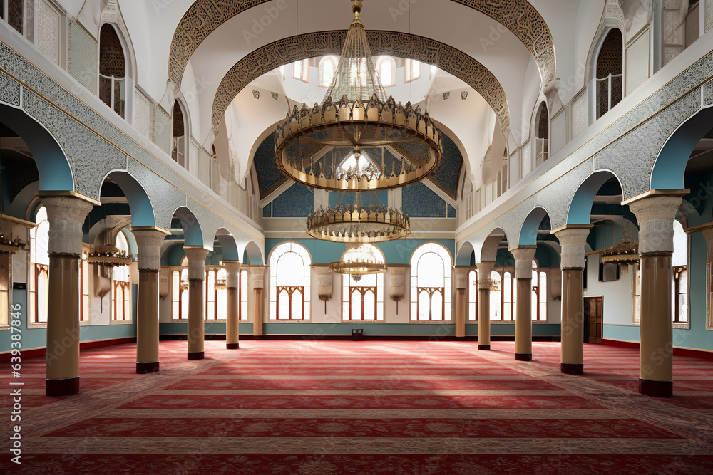 View of inside mosque with a large carpet