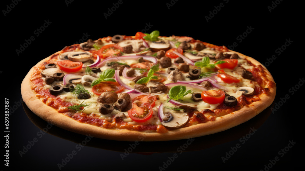 A delicious pizza on a table, ready
