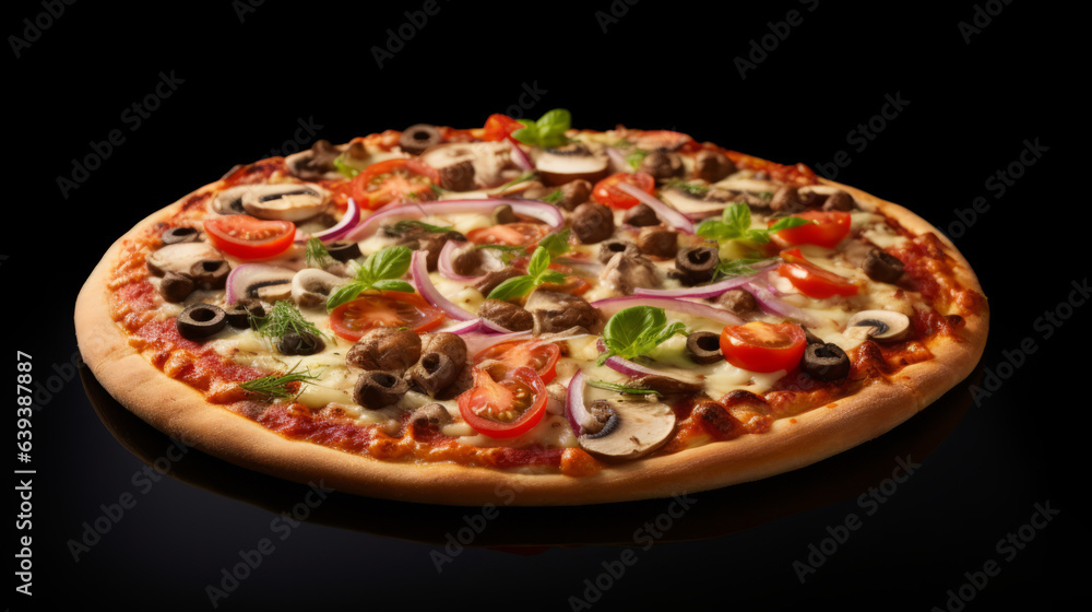 A delicious pizza on a table, ready A delicious pizza on a table, ready