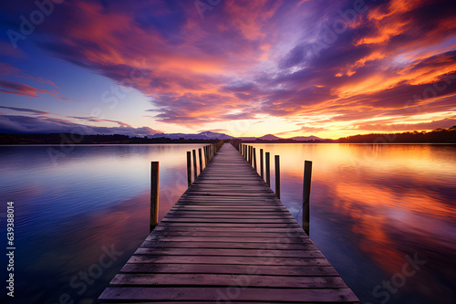 Photo of a wooden pier at sunset