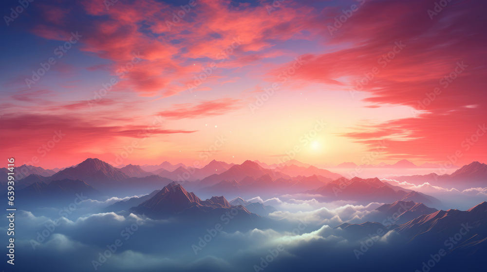 A breathtaking sunset over majestic mountain peaks
