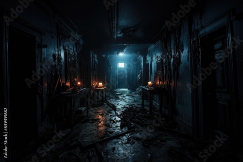 dark corridor in a haunted house. 