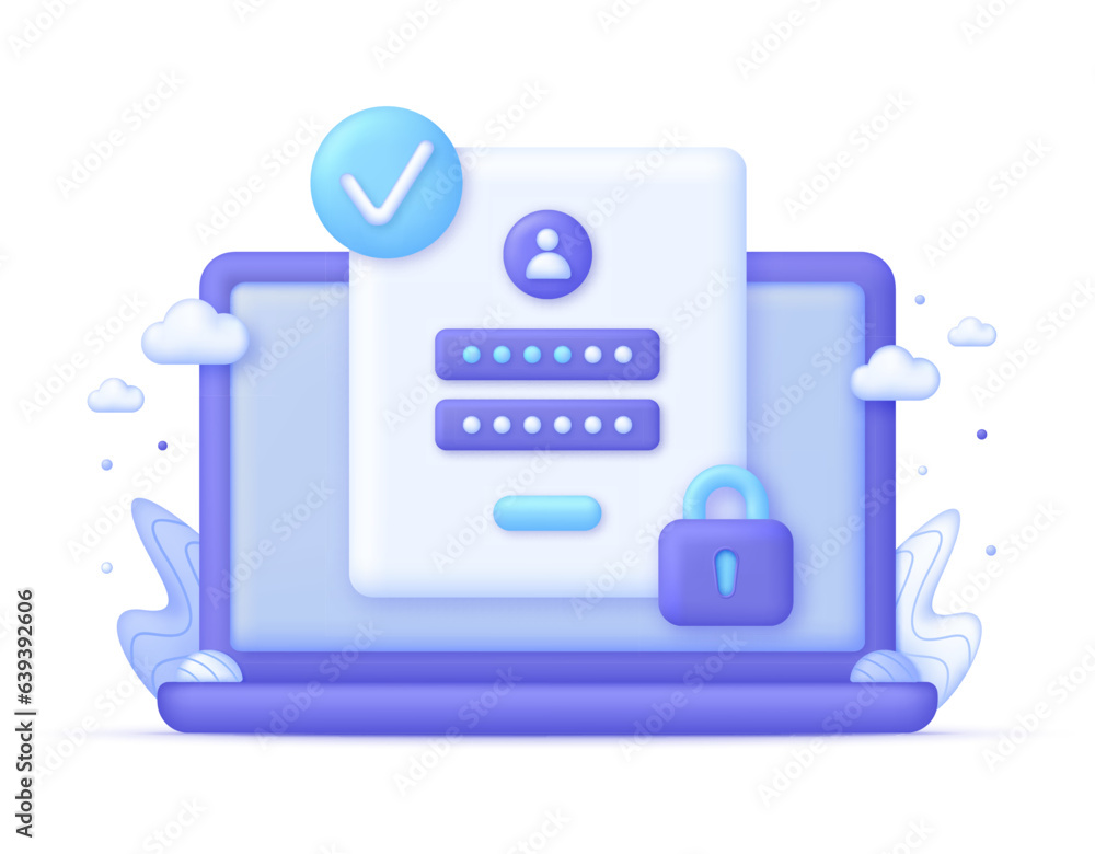 3D Correct Password on Computer. Personal data protection on the internet. Incorrect and correct data entering. 3D Correct Password on Computer. Personal data protection on the internet. Incorrect and correct data entering.