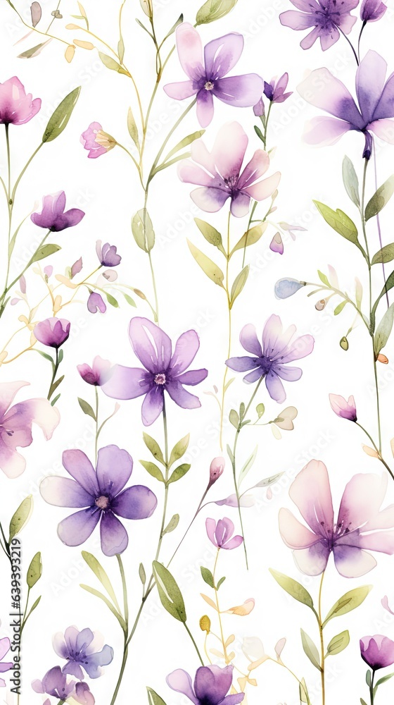 Obraz premium Fleurs, feuilles, plantes et papillons volants multicolores abstraits sans couture. Vecteurs de motif isolés sur fond blanc, illustration panoramique prairie d'été. IA générative, générative, IA.