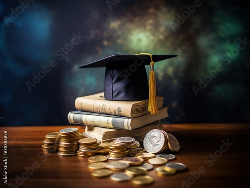 The Price of Learning: Bachelor's Cap on a Stack of Savings Representing Student Loans