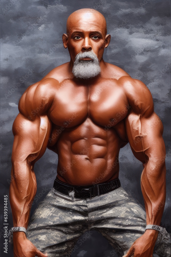 Black man army soldier bodybuilder artwork