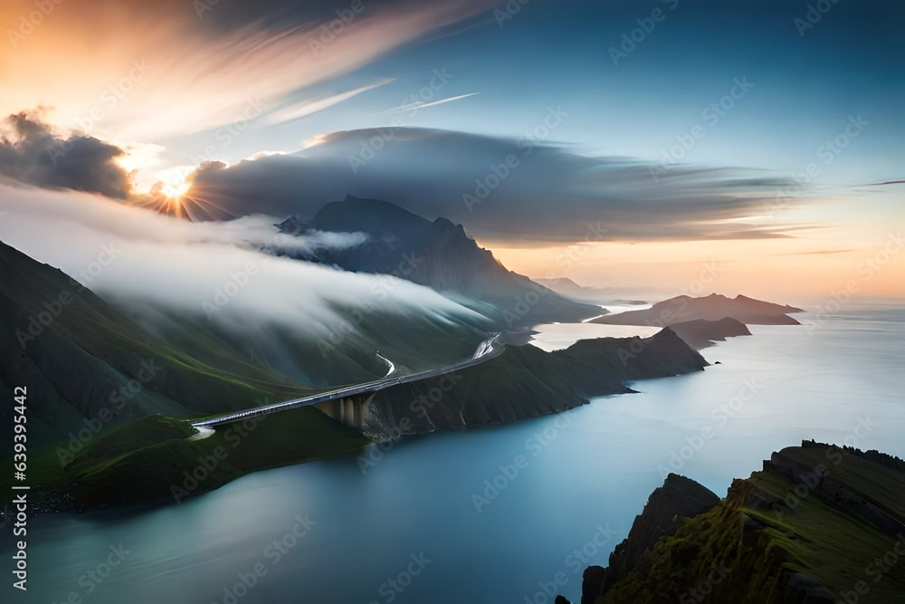 Fototapeta premium sunset over the lake