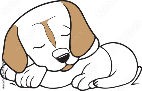Sleeping beagle dog in continuous line art drawing style. Cute beagle dog asleep sketch  on white background.  Vector illustration.
