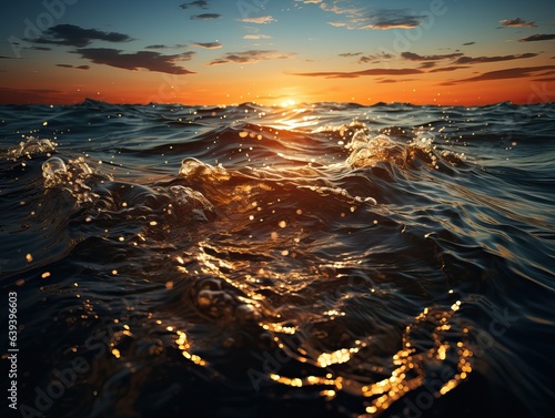 Sunrise Over Water - Shimmering Waves and Sunlit Drops