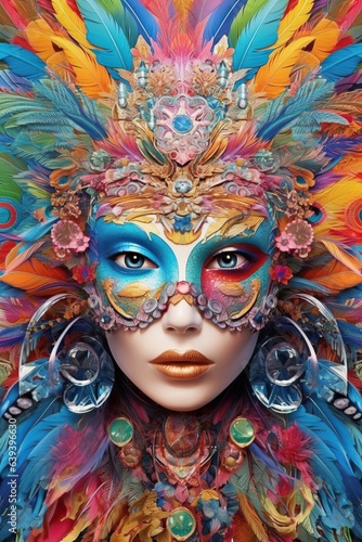 Carnival Feather Headdress - Young Woman with Colorful Stage Makeup © Nick Alias
