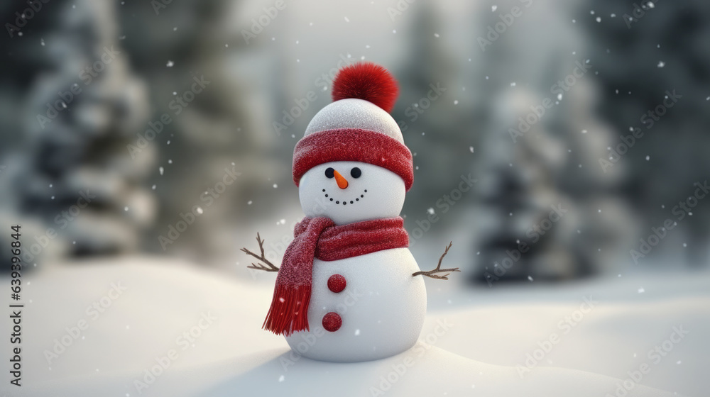 A cheerful snowman wearing a festive red
