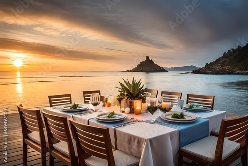 sunset dinner reception tablescape outside 