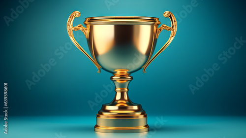 A shiny gold trophy cup against a