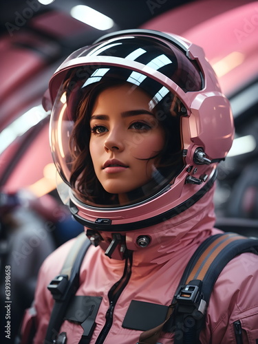 a woman in a pink space suit. generative ai © Big