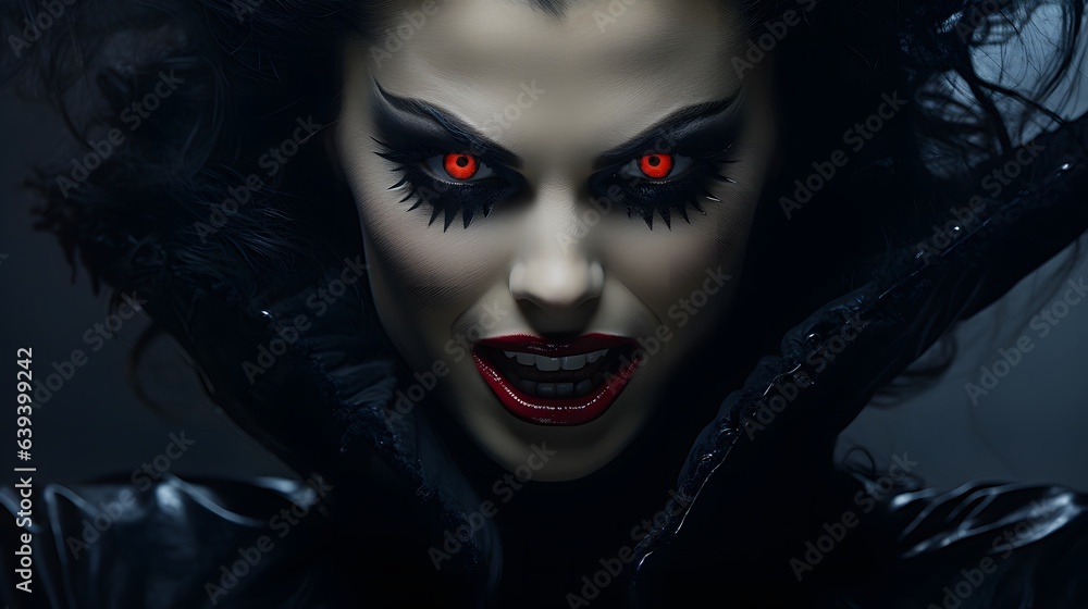 Close-up portrait of a scary vampire girl. Halloween. Horror. Close-up portrait of a scary vampire girl. Halloween. Horror.