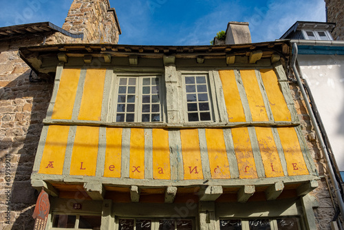 Close-up on a yellow timber framed house in Treguier, Brittany photo