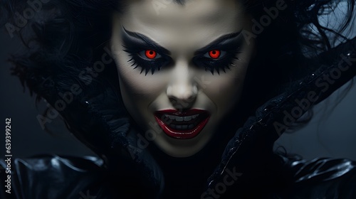 Close-up portrait of a scary vampire girl. Halloween. Horror.