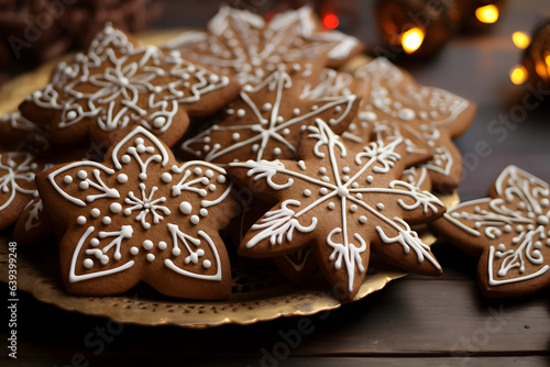 Gingerbread, spiced cookie with intricate designs