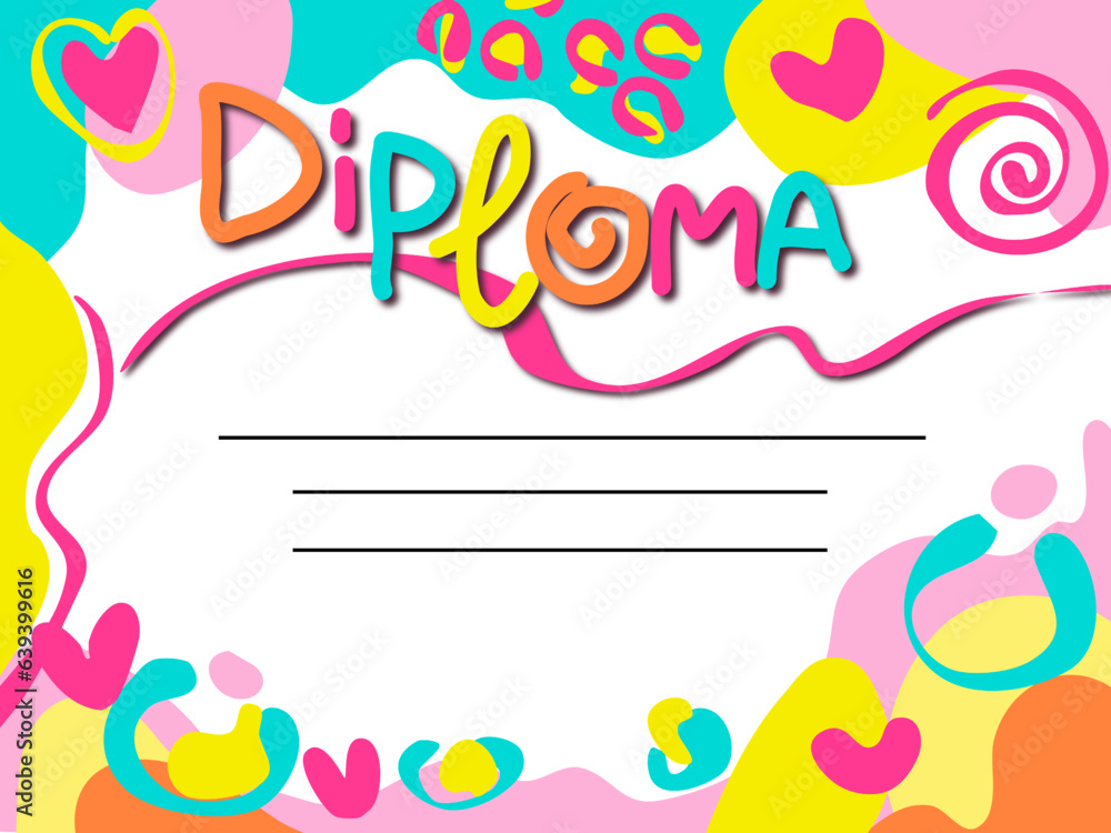 Diploma preschool horizontal banner certificate design empty template back Go to school  background 