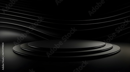Abstract Studio Background in black Colors. Minimal Showroom for Product Presentation 
