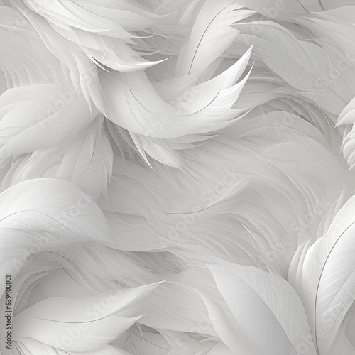 Fototapeta Naklejka Na Ścianę i Meble -  Abstract 3d white background, organic shapes seamless pattern texture, white bird feathers