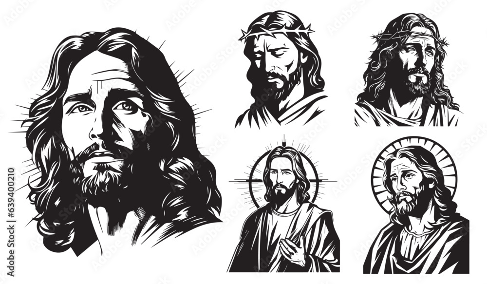 Jesus Christ Savior Messiah Son of God. Vector illustration Silhouette laser cutting