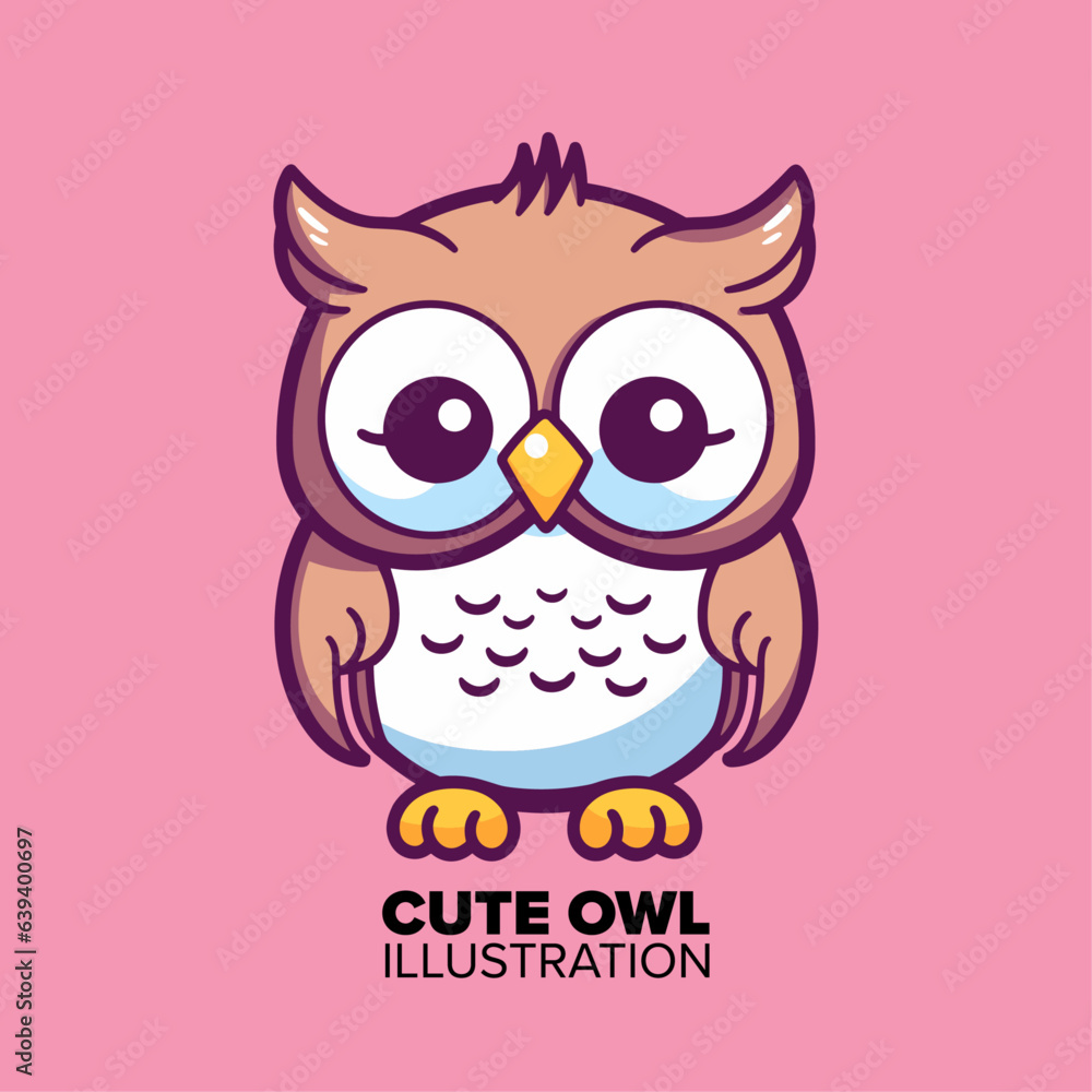 Cute Owl with Big Eyes Cartoon: Vector Icon Illustration of Animal Nature Icon Concept in Isolated Vector and Flat Cartoon Style