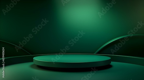 Abstract Studio Background in dark green Colors. Minimal Showroom for Product Presentation 